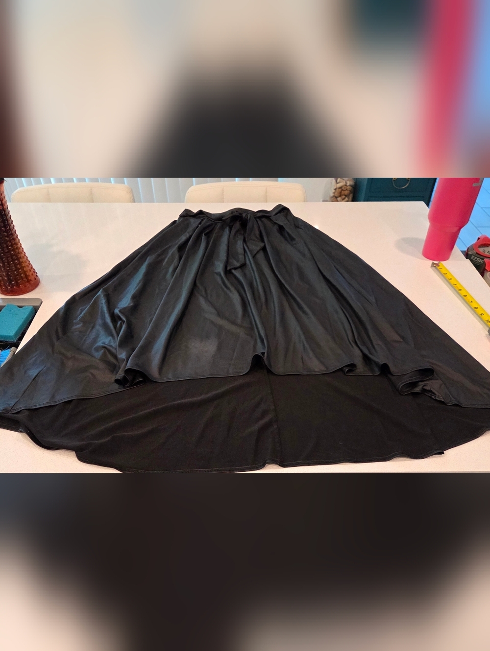 Goodtime Usa Women's Black High-Low Coated A-Line Skirt with Tie Waist Size L!